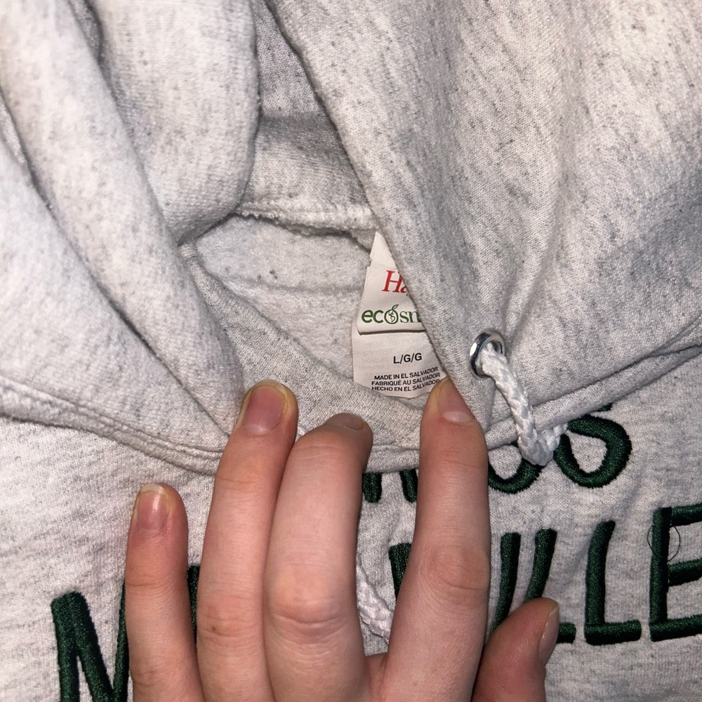 Hanes Light Gray Hoodie with Green Text - Picture 2 of 2